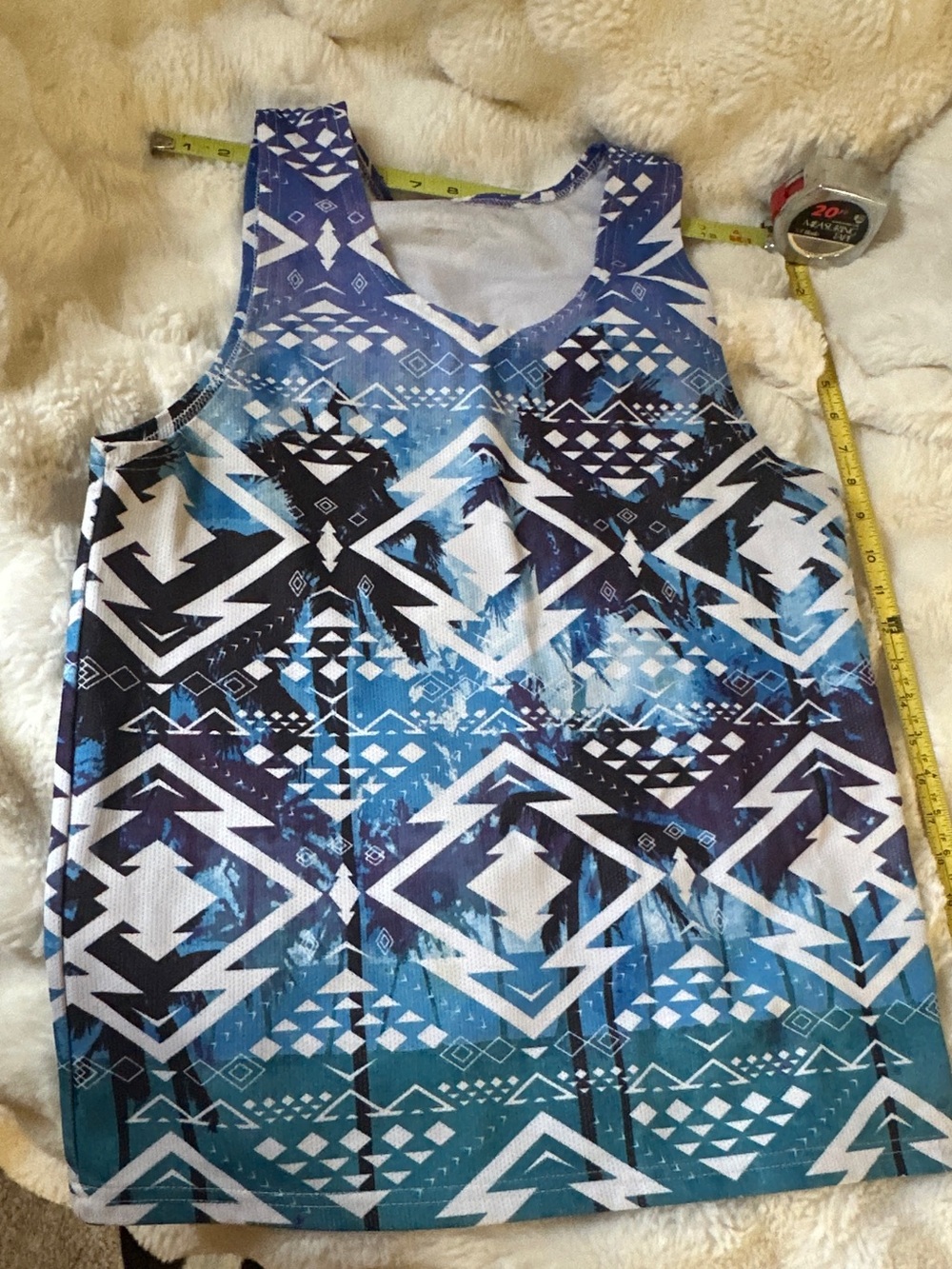 Geometric tribal Aztec Tank Top in Blue and Teal